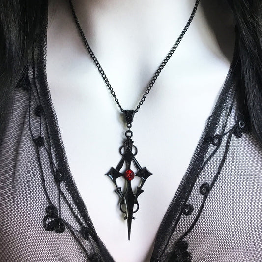 Black Pointed Cross Vampire Necklace - Gothic Jewelry